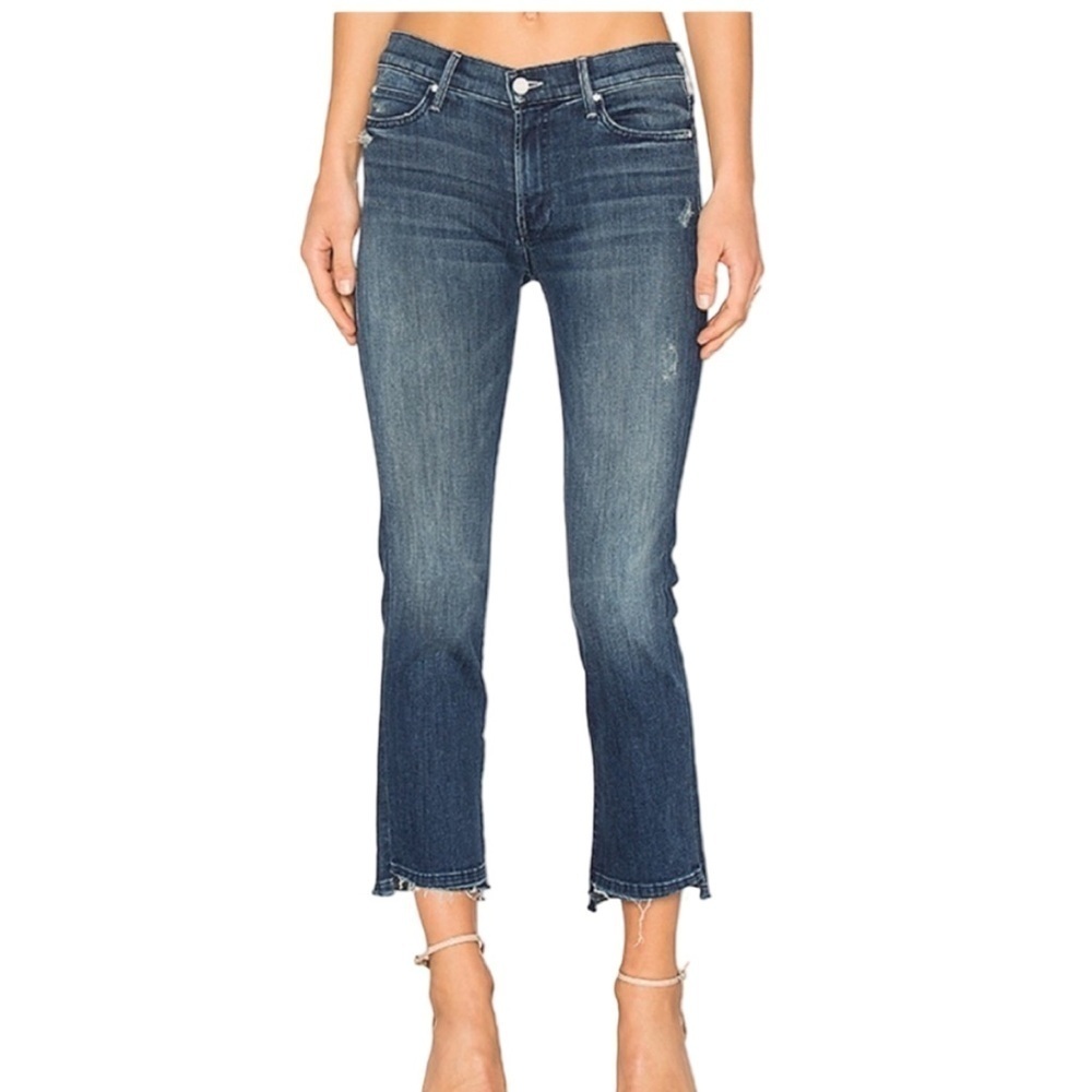MOTHER The Rascal Ankle Undone Step Fray Denim Jean Dark Graffiti Wash Size 27